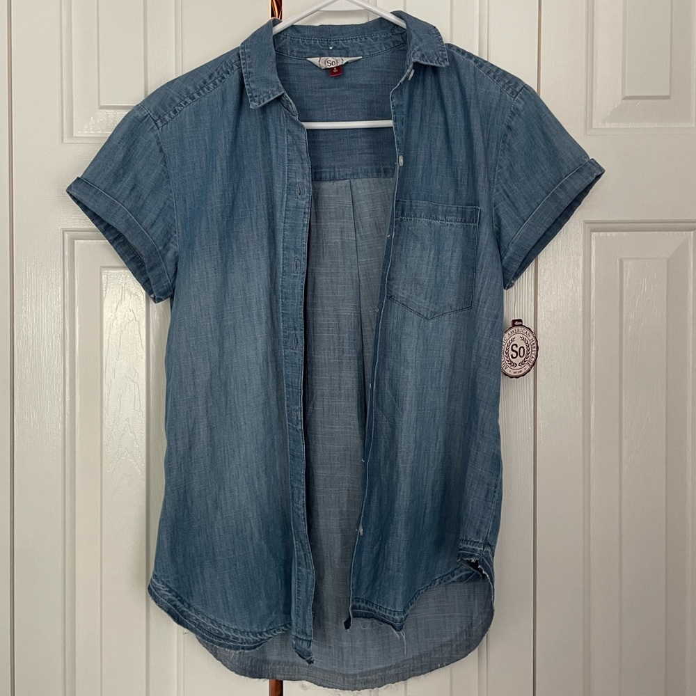 Short Sleeve Denim Button-Up